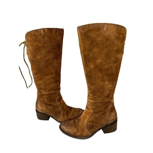 Born Womens Felicia Brown Tall Boots Tobacco Distressed Suede Back Lace size 6 - Picture 1 of 12